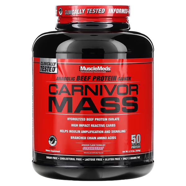 CARNIVOR MASS 6 LB MuscleMeds, Suplemento para el desarrollo de masa muscular de proteína de carne de res anabólica, 2698 g