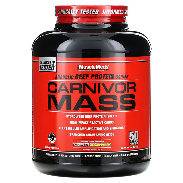 CARNIVOR MASS 6 LB MuscleMeds, Suplemento para el desarrollo de masa muscular de proteína de carne de res anabólica, 2698 g
