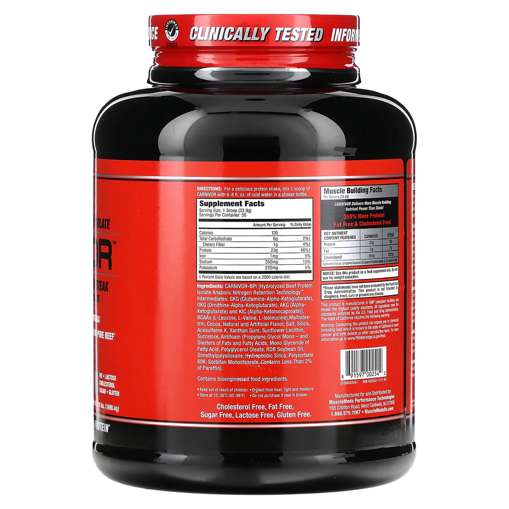 CARNIVOR 0 FAT 4 LB MuscleMeds Carnivor Proteína a base de carne, Isolatada para ganar masa muscular