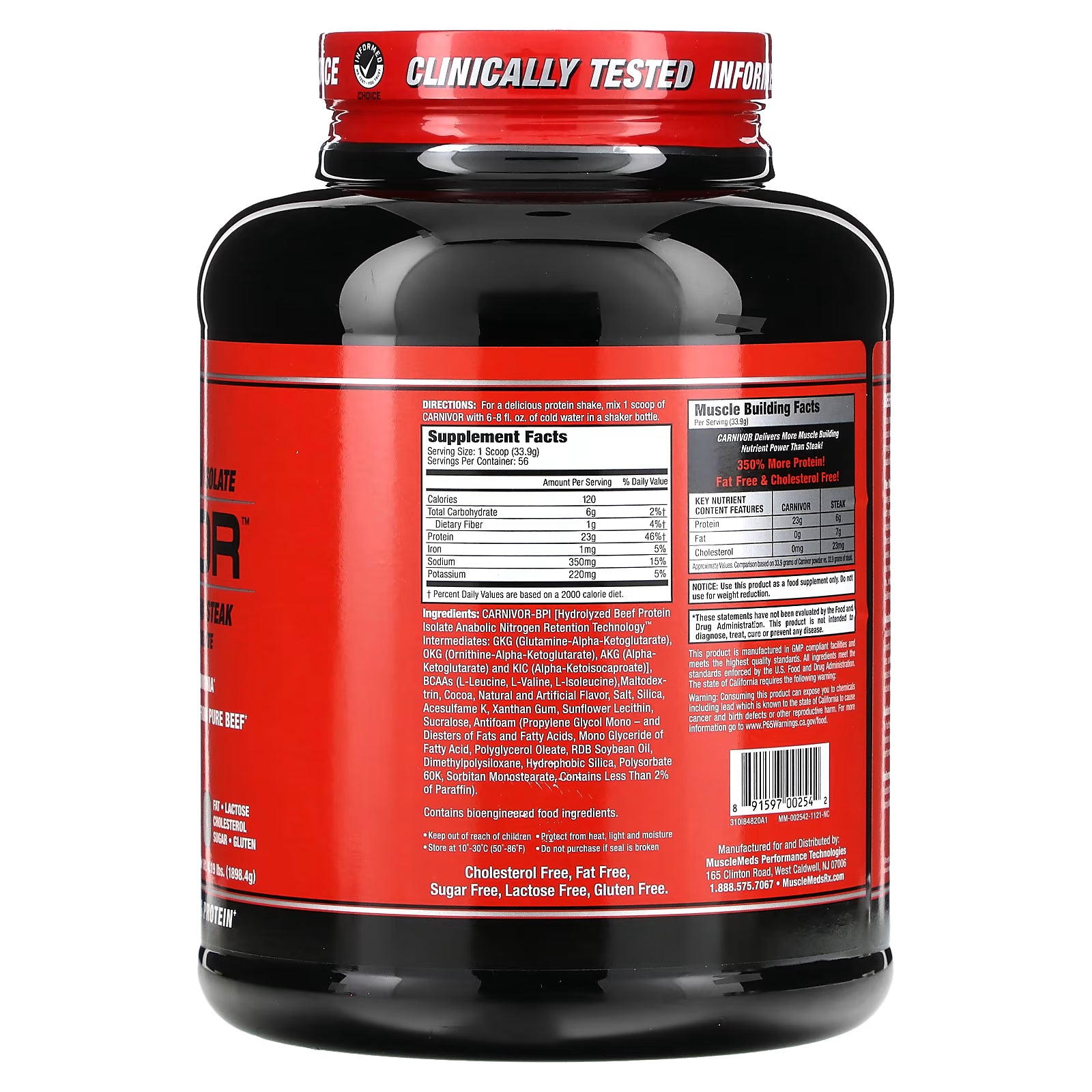 CARNIVOR 0 FAT 4 LB MuscleMeds Carnivor Proteína a base de carne, Isolatada para ganar masa muscular
