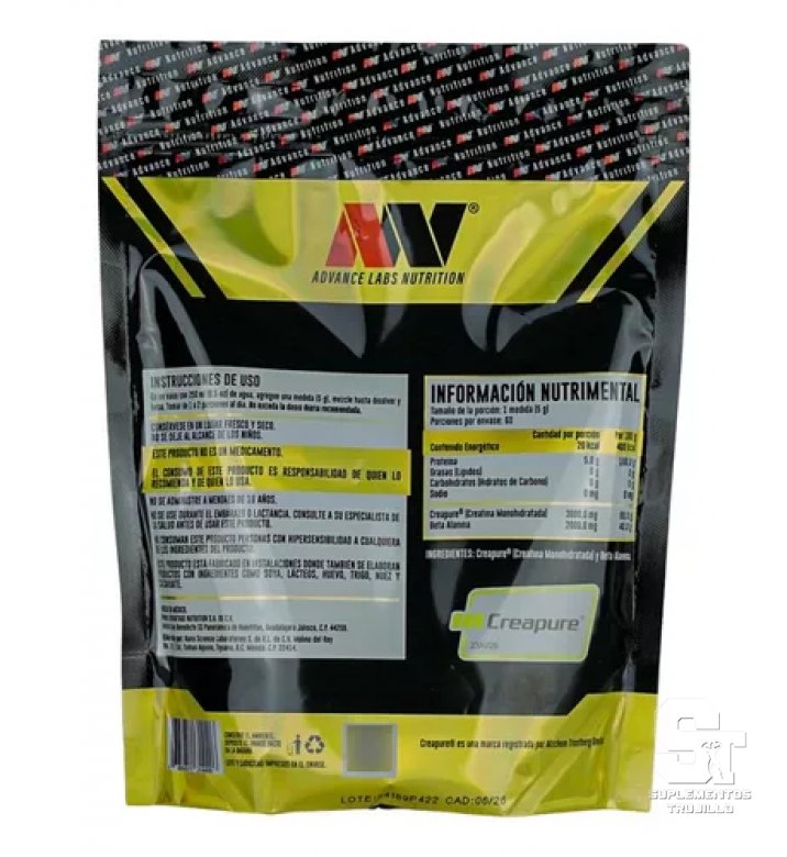 CREATINA & BETA ALANINA CREAPURE | ADVANCE NUTRITION | 60 PORCIONES