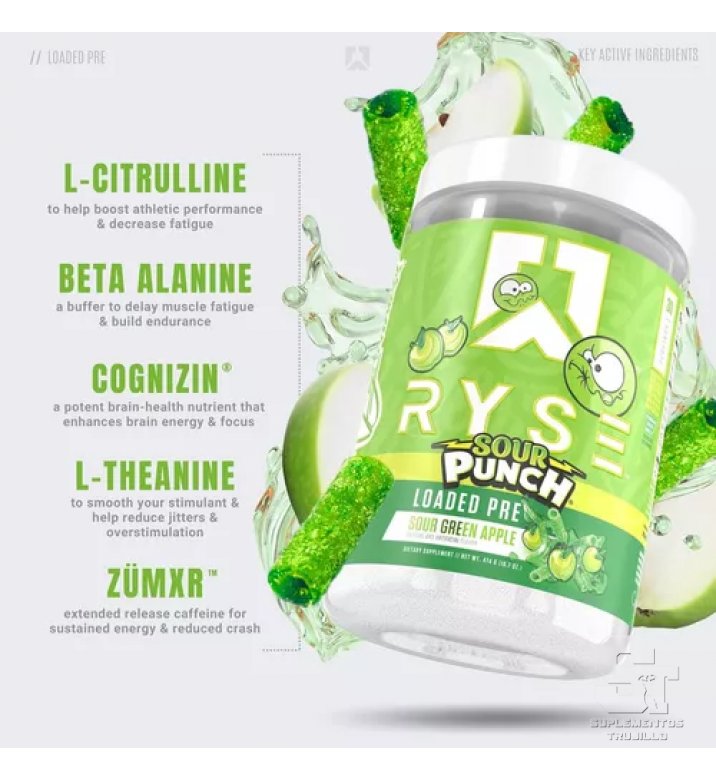PREWORKOUT RYSE SOUR PUNCH GREEN APPLE 30 SERVICIOS