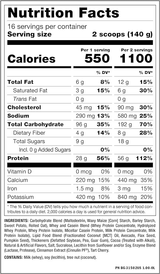 MUTANT MASS 15 LB Mutant Mass / 56g Proteína / 192g Carbohidratos / 1100 calorías