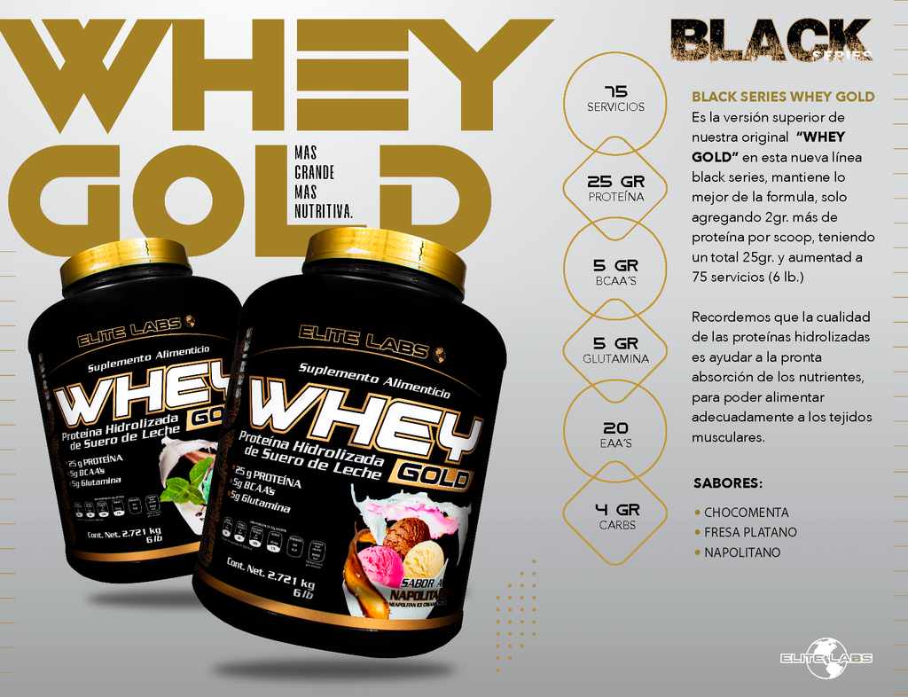 WHEY GOLD BLACK SERIES 6LB Proteína Hidrolizada de Suero de Leche