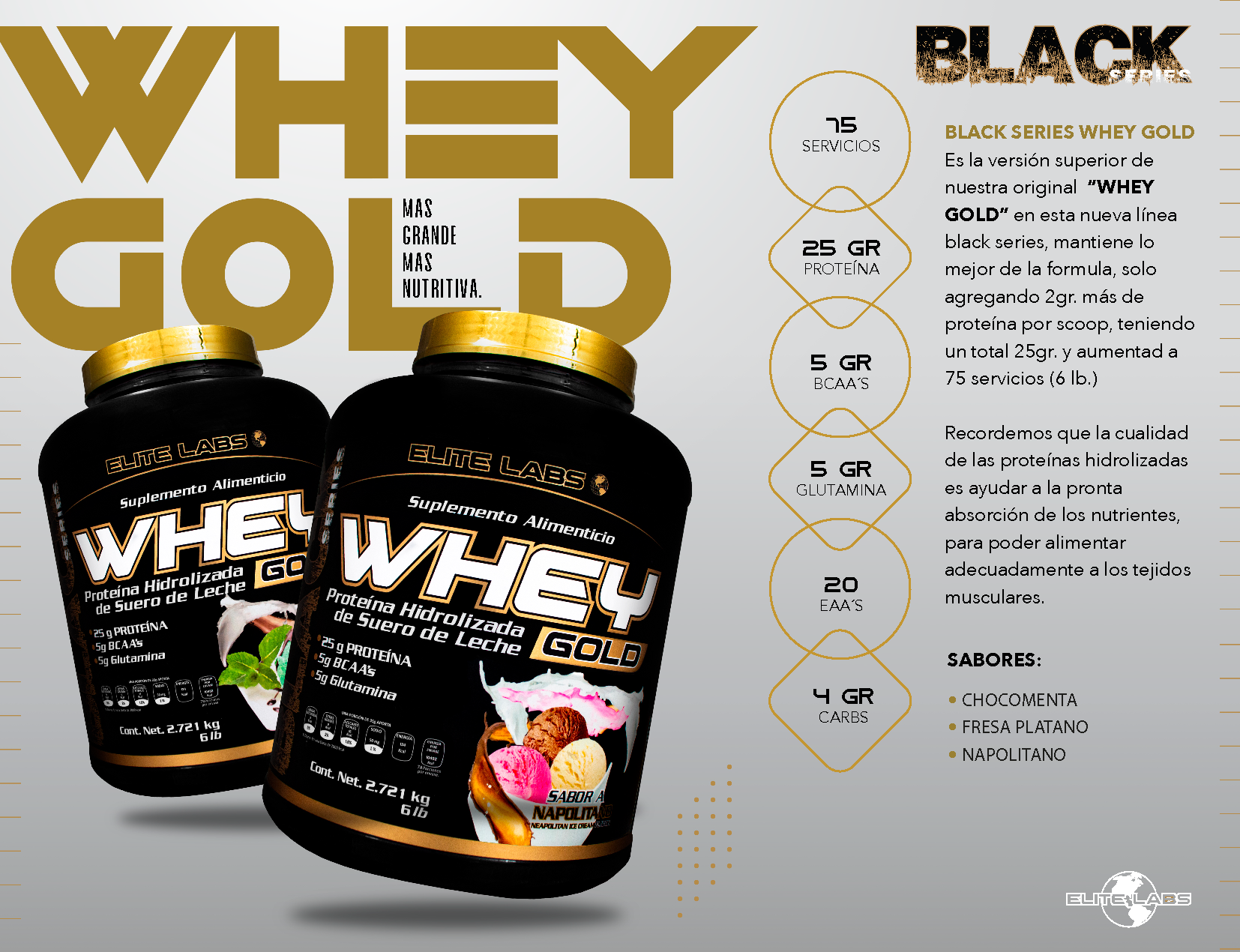 WHEY GOLD BLACK SERIES 6LB Proteína Hidrolizada de Suero de Leche
