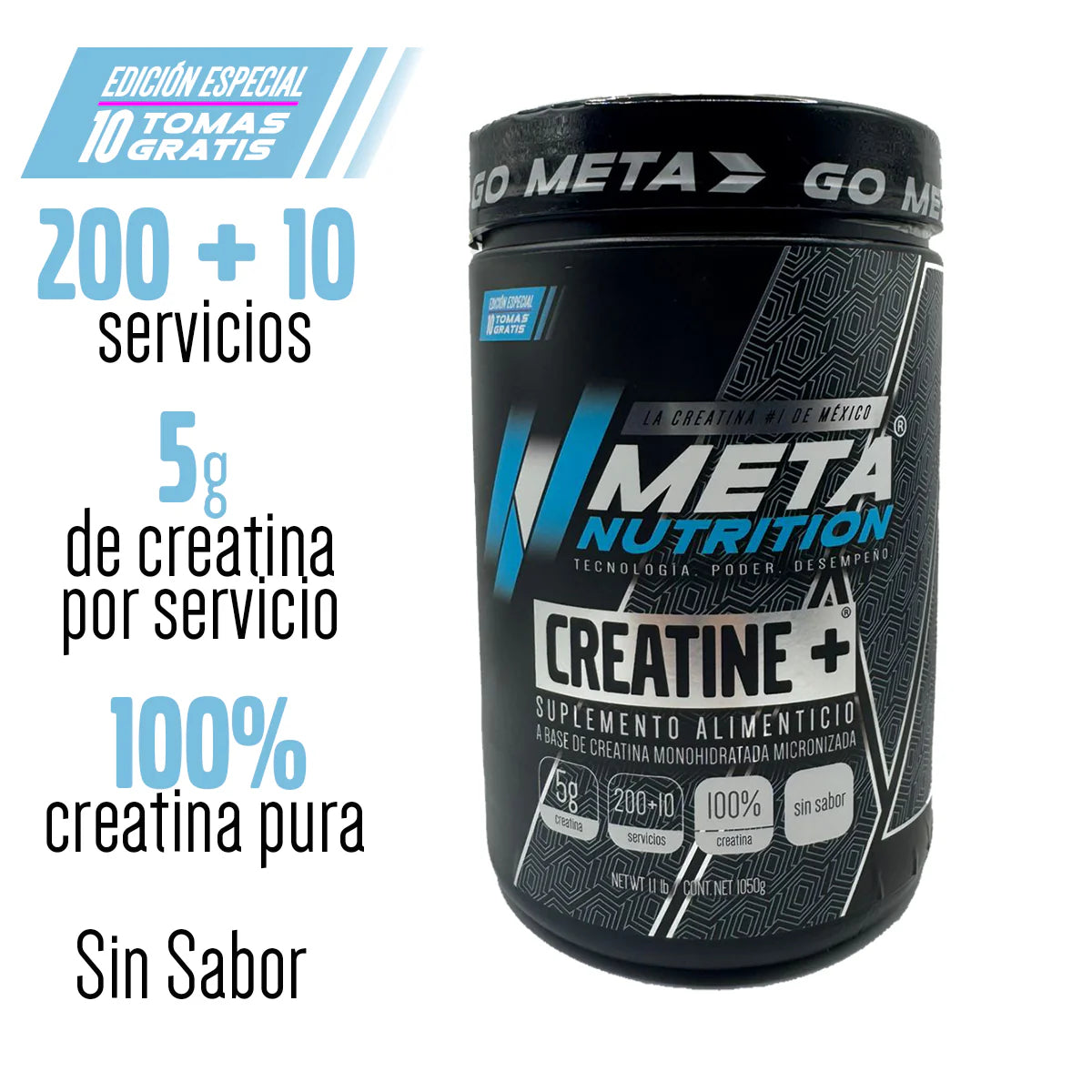 CREATINA META NUTRITION 210 SERVICIOS Monohidratada 1050 Gr Sabor Sin sabor