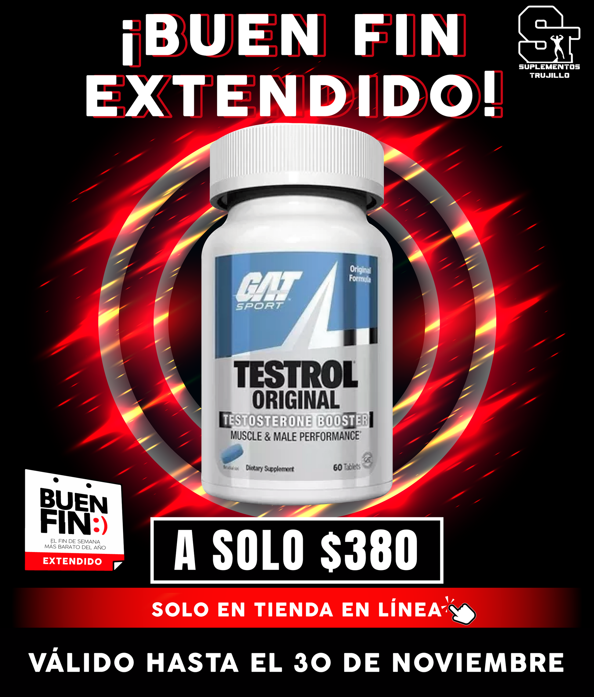 TESTROL ORIGINAL GAT SPORT 60 TABLETAS Sin Sabor Precursor de Testosterona