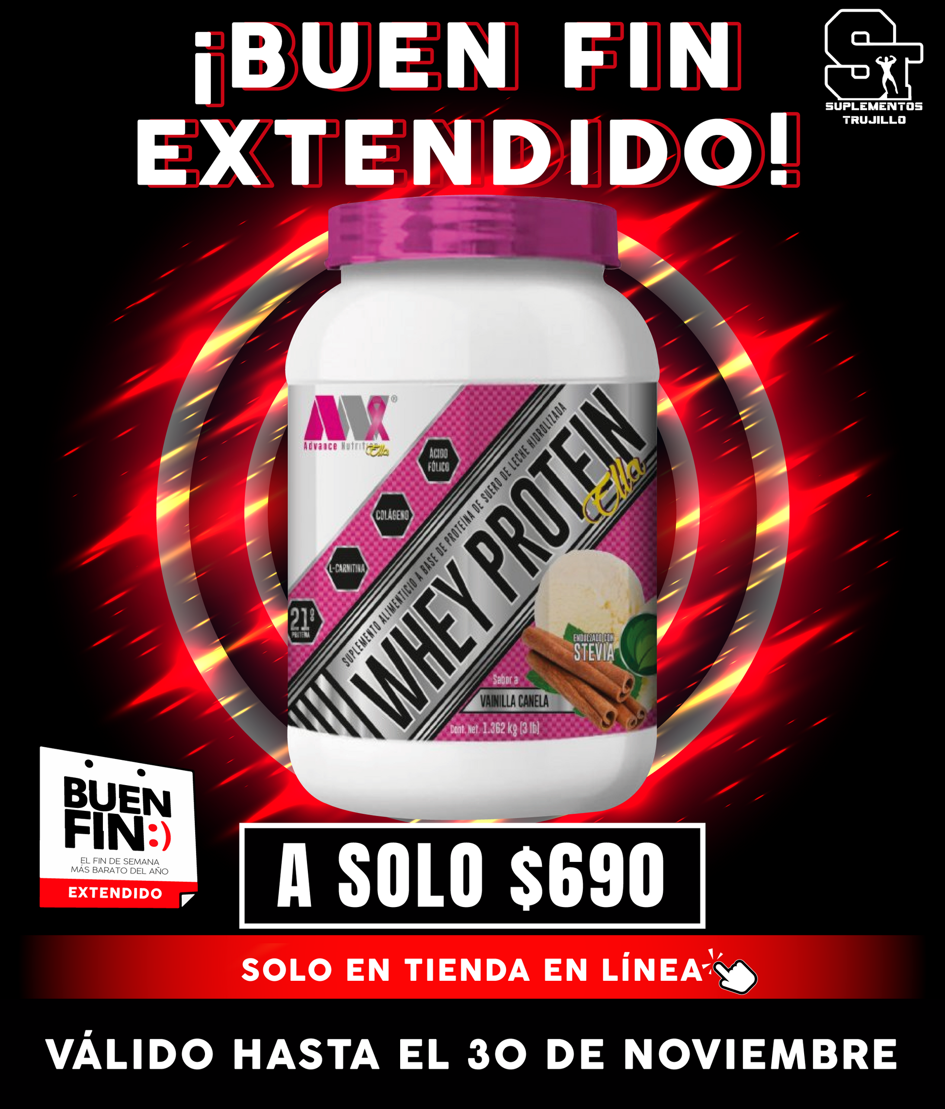 WHEY PROTEIN ELLA ADVANCE NUTRITION 3 LBS Proteína de suero de leche con Colágeno y Ácido fólico