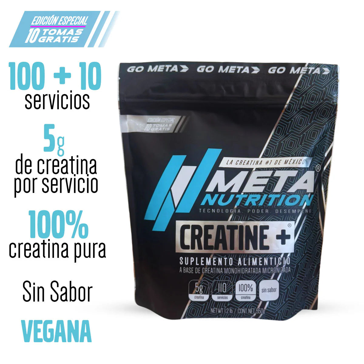 CREATINA META NUTRITION 100 SERVICIOS 500G Creatina Monohidratada En Polvo De Alta Pureza Sin Sabor