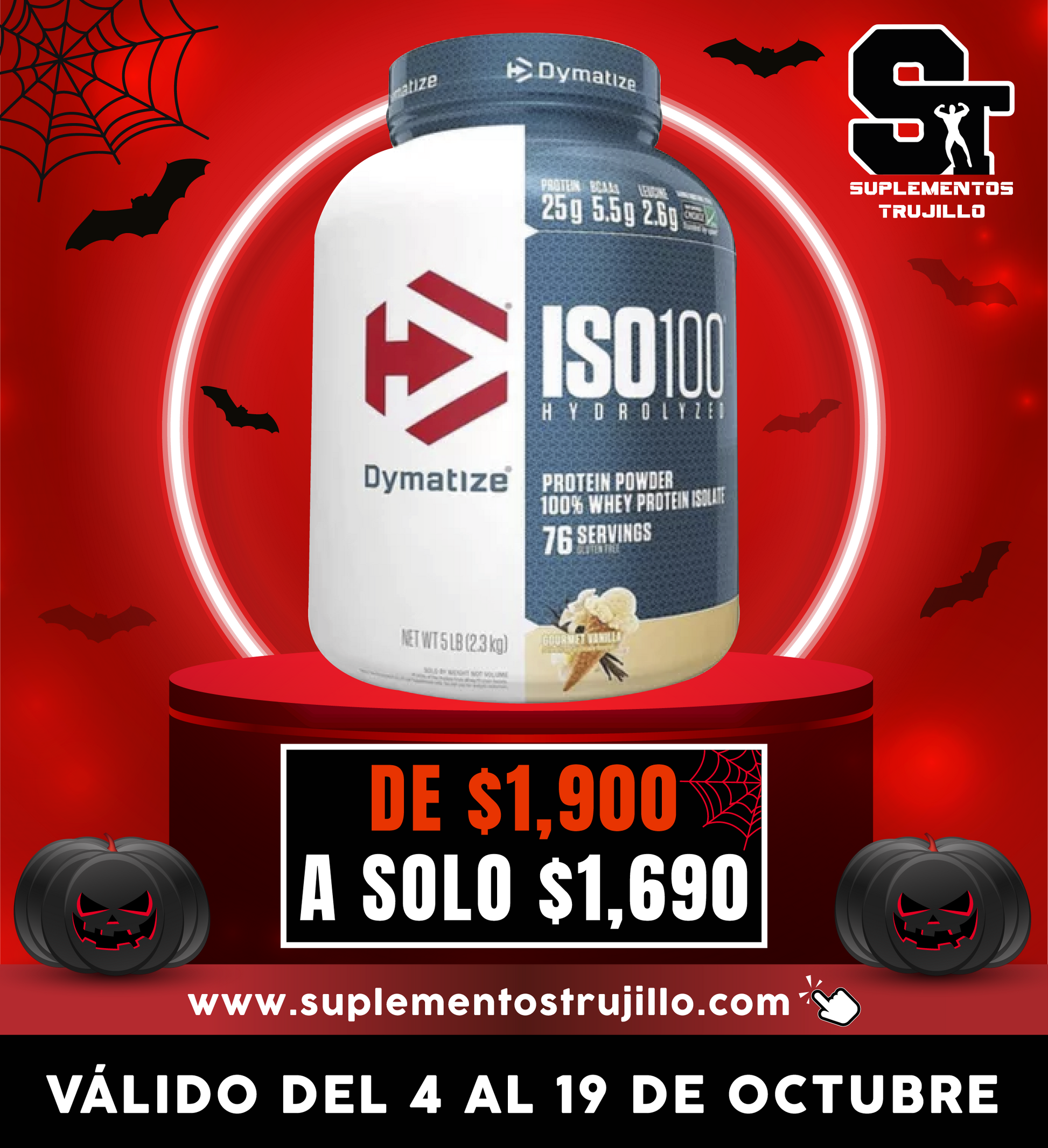 ISO 100 HYDROLYZED 5 LBS Proteína en polvo hidrolizada, Isolate Hidrolizado Dymatize 2.3 kg
