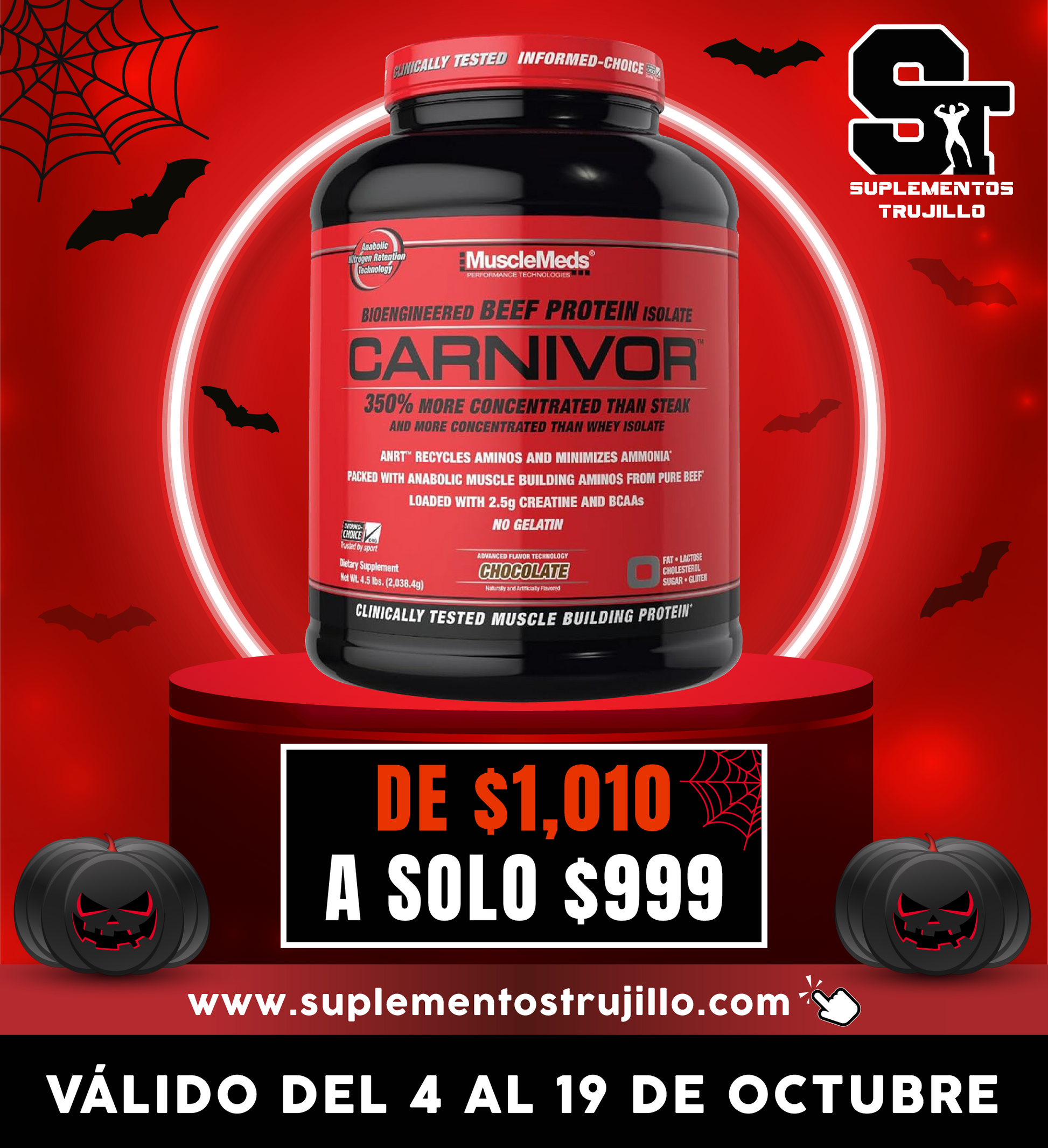 CARNIVOR 0 FAT 4 LB MuscleMeds Carnivor Proteína a base de carne, Isolatada para ganar masa muscular