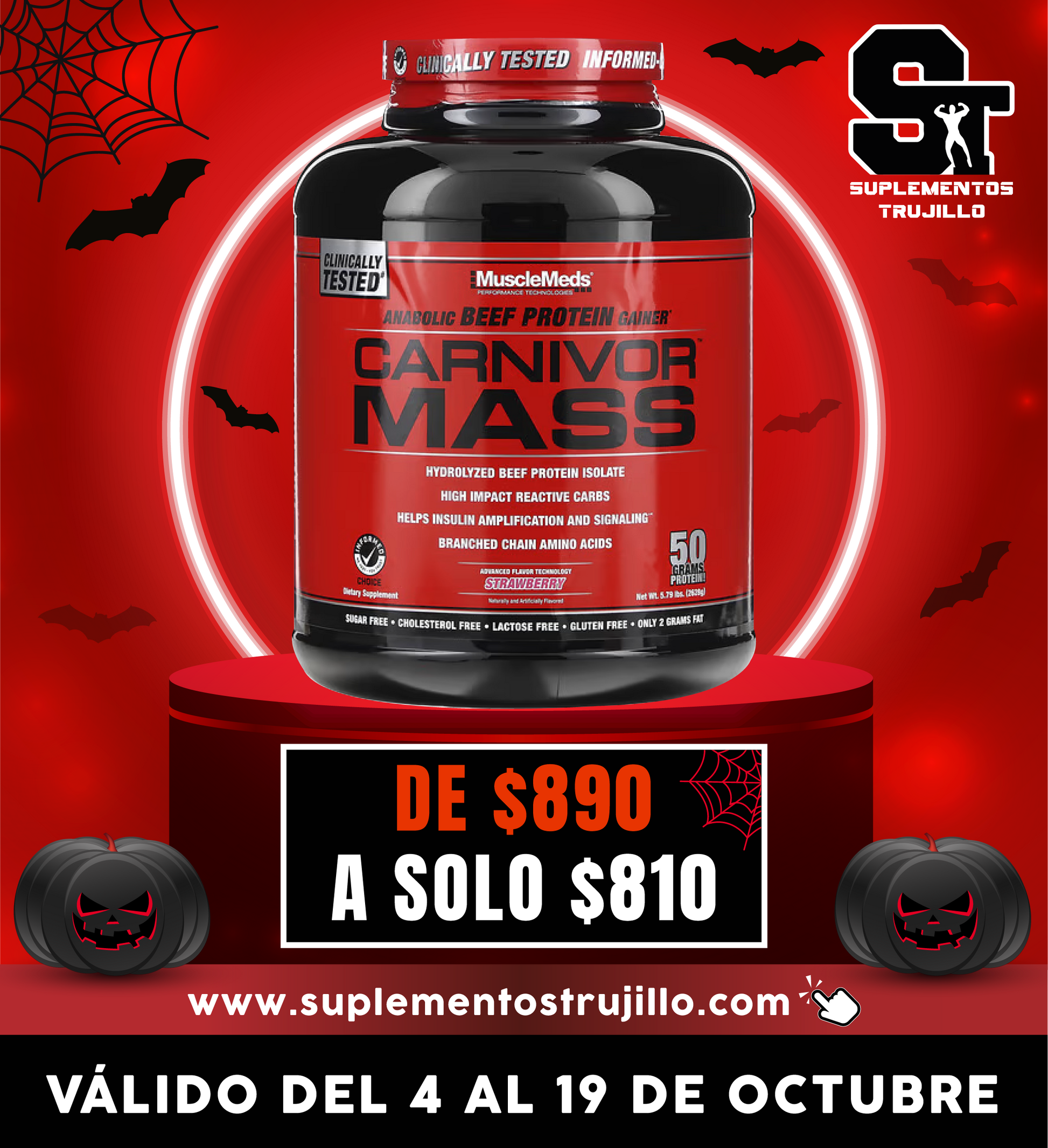 CARNIVOR MASS 6 LB MuscleMeds, Suplemento para el desarrollo de masa muscular de proteína de carne de res anabólica, 2698 g
