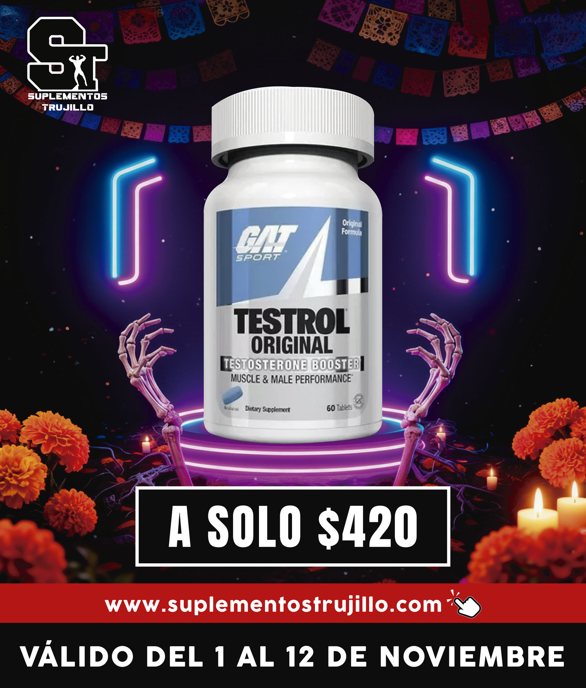 TESTROL ORIGINAL GAT SPORT 60 TABLETAS Sin Sabor Precursor de Testosterona