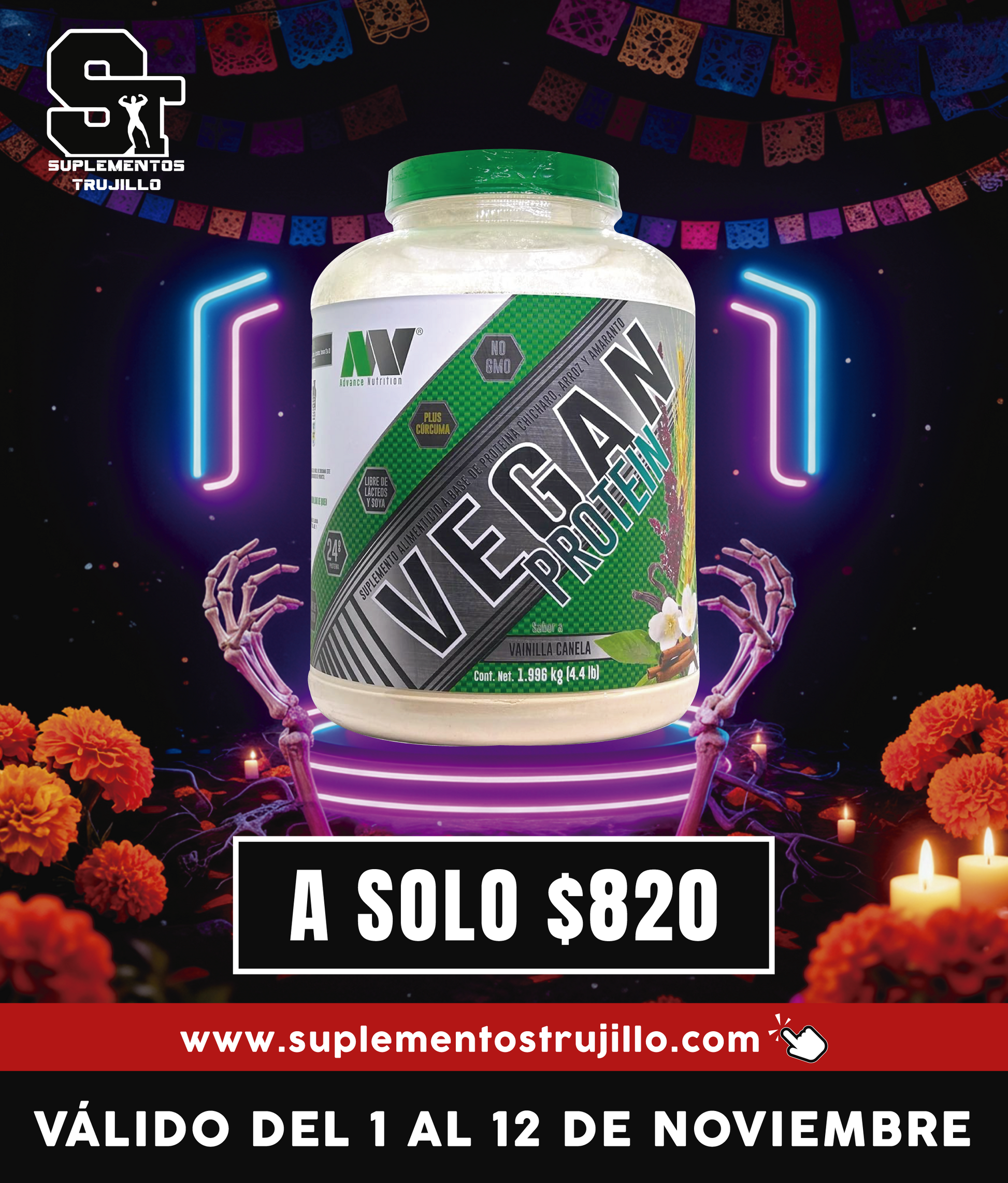 VEGAN PROTEIN 4 LB ADVANCE NUTRITION Proteina Advance Nutrition Hydrotein Vegan 1.996 Kg (4.4 Lb) Proteina de Chicharo, Arroz Y Amaranto