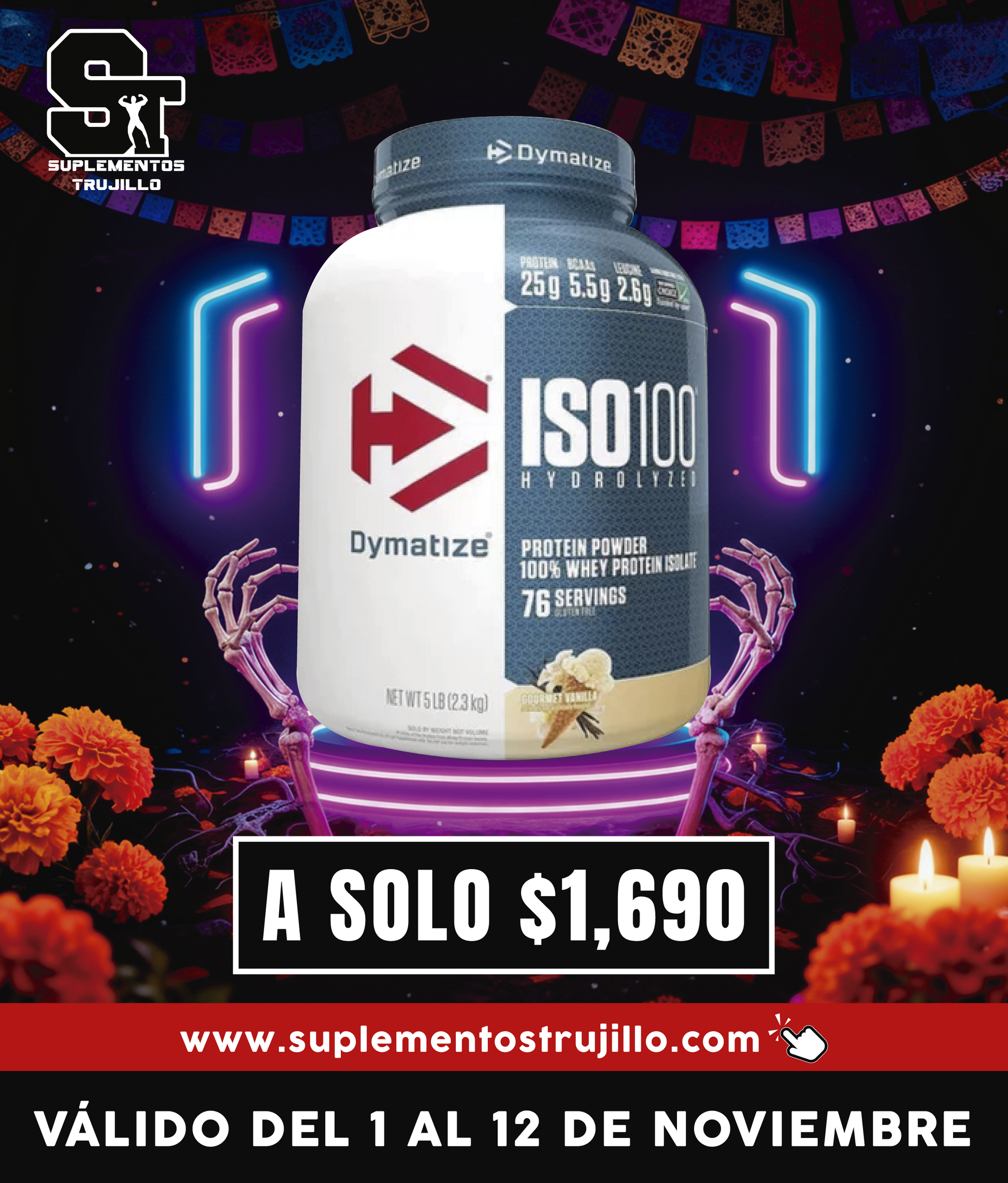 ISO 100 HYDROLYZED 5 LBS Proteína en polvo hidrolizada, Isolate Hidrolizado Dymatize 2.3 kg