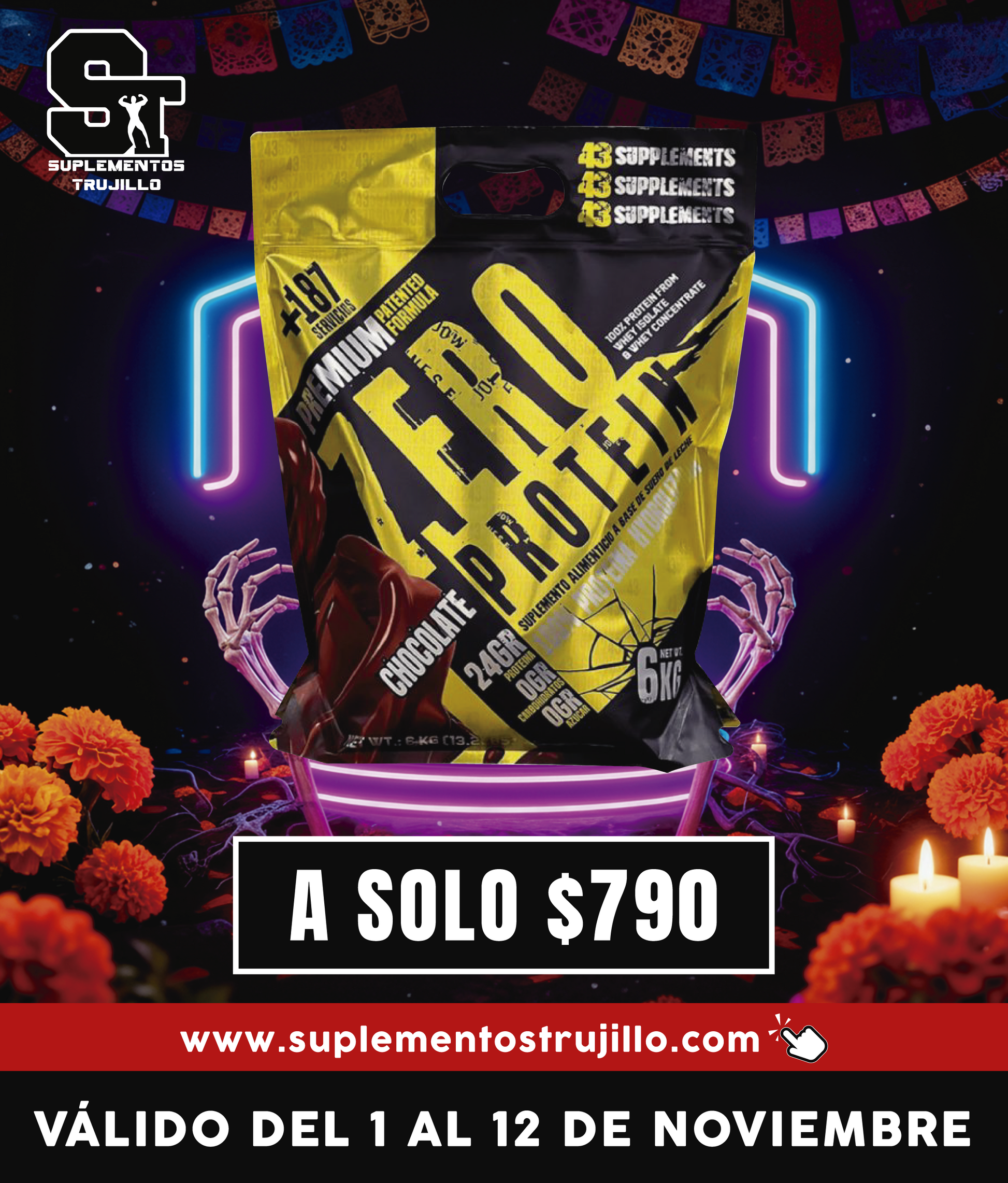 43 ZERO 13LB (6 KG) Proteína Zero Hidrolizada 6 Kg Cero Azúcar Cero Carbohidratos