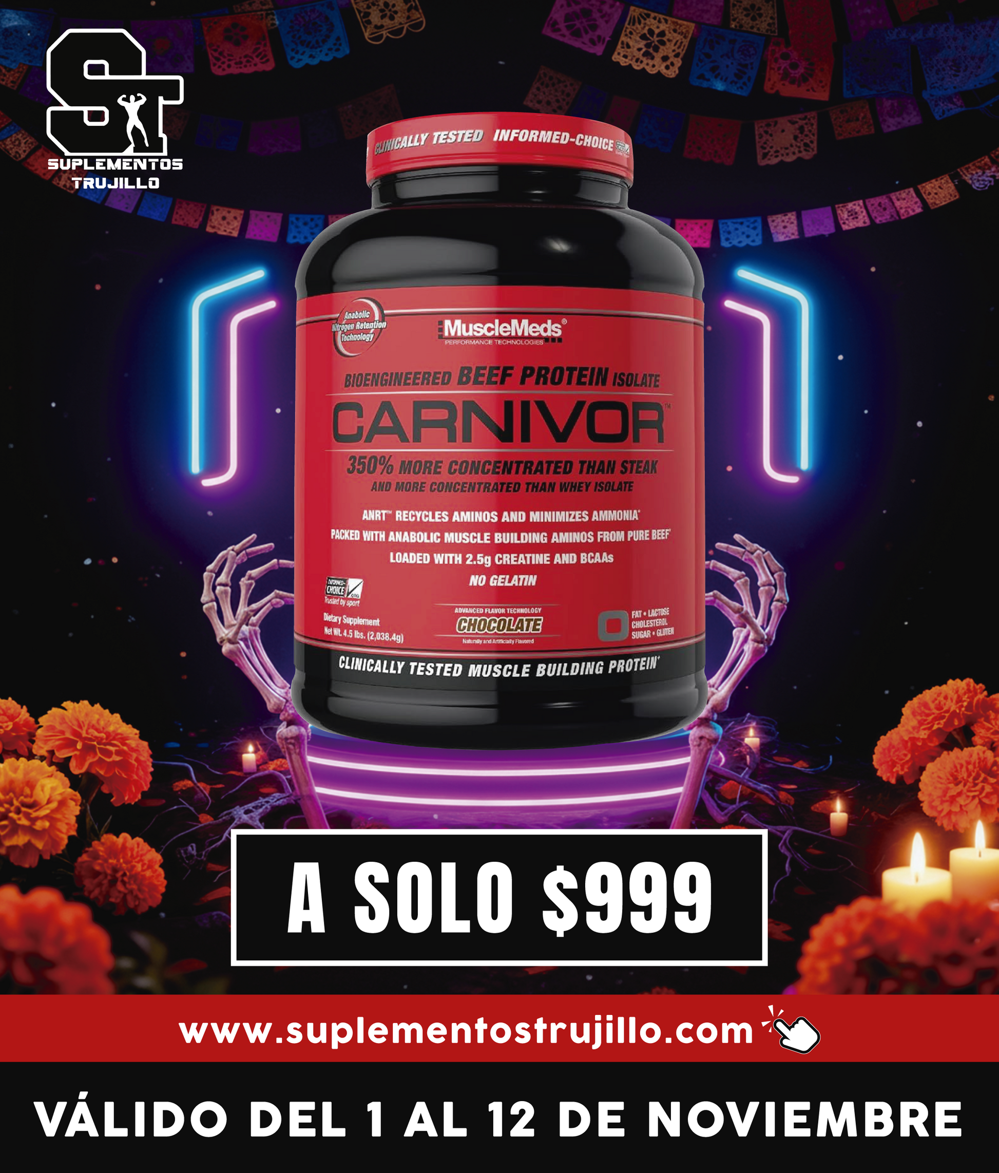 CARNIVOR 0 FAT 4 LB MuscleMeds Carnivor Proteína a base de carne, Isolatada para ganar masa muscular