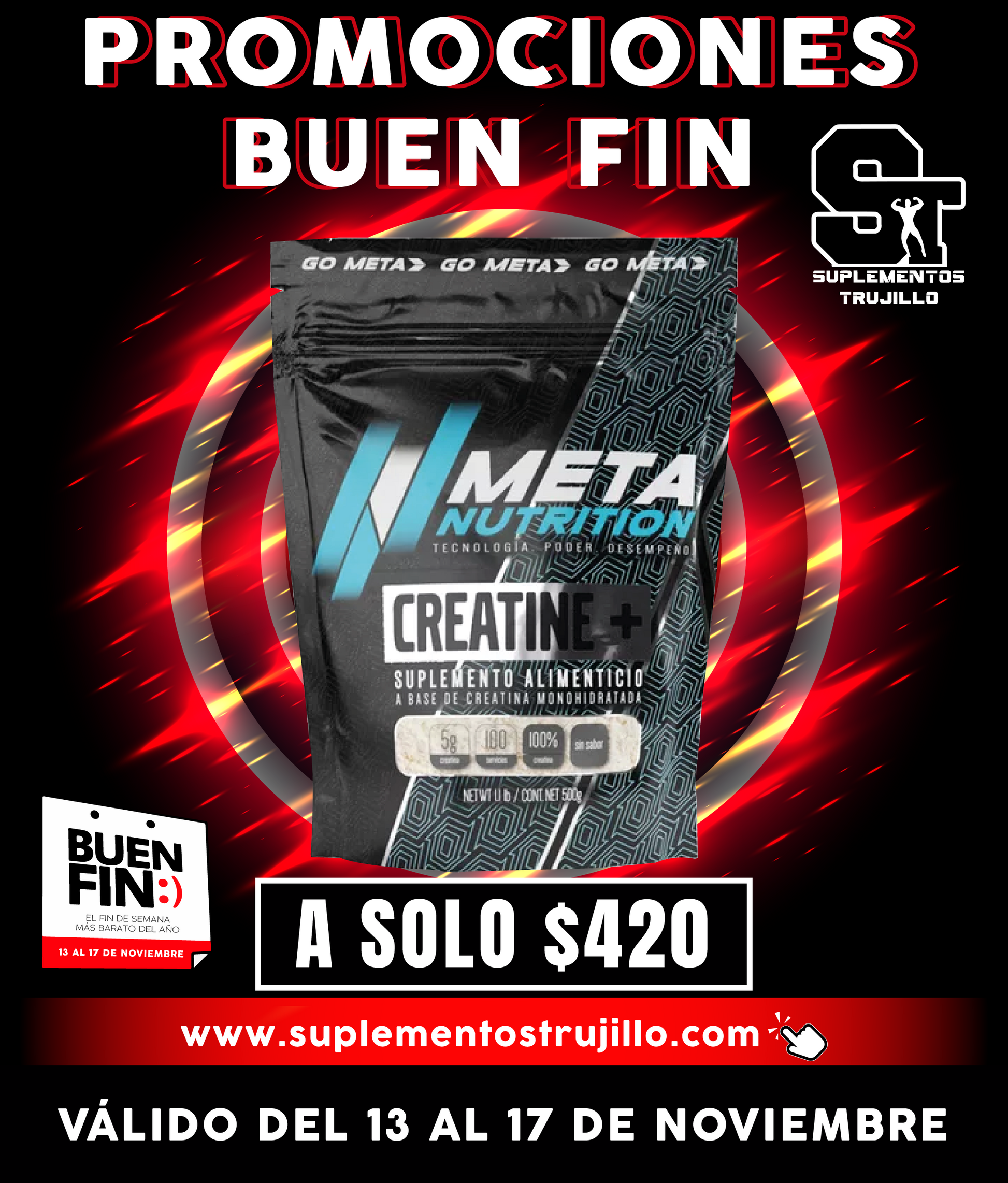 CREATINA META NUTRITION 100 SERVICIOS 500G Creatina Monohidratada En Polvo De Alta Pureza Sin Sabor