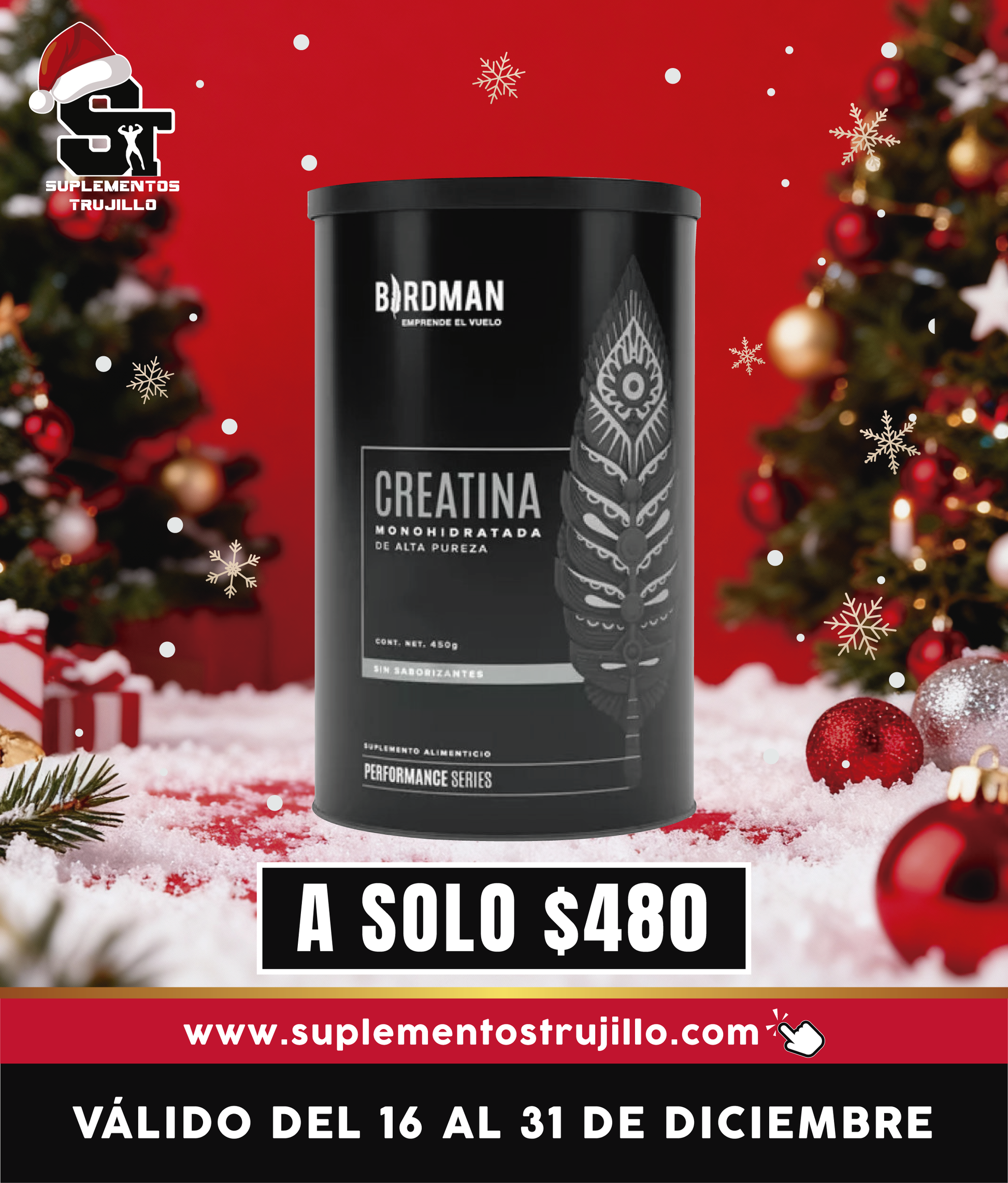 CREATINA BIRDMAN MONOHIDRATADA 90 SERVICIOS 450G - En Polvo de Alta Pureza 90 servicios 450g Sabor Natural