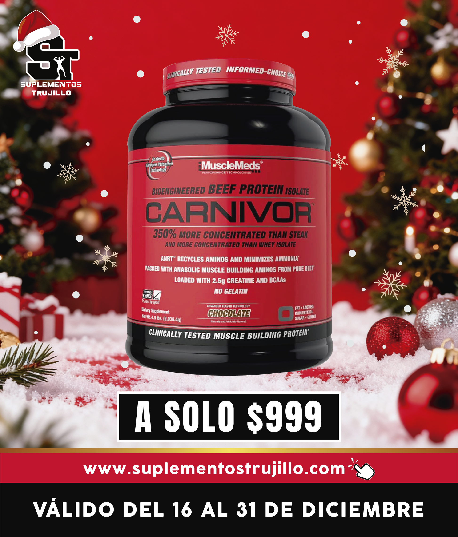 CARNIVOR 0 FAT 4 LB MuscleMeds Carnivor Proteína a base de carne, Isolatada para ganar masa muscular