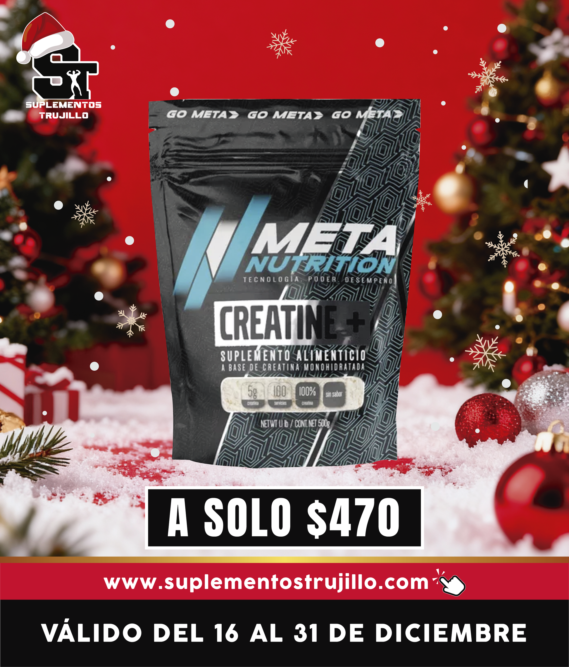CREATINA META NUTRITION 100 SERVICIOS 500G Creatina Monohidratada En Polvo De Alta Pureza Sin Sabor