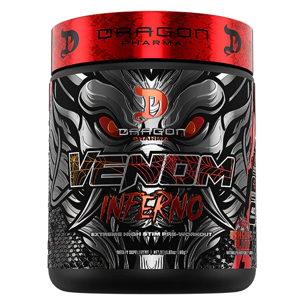 VENOM INFERNO PREWORKOUT 40 SERVICIOS DRAGON PHARMA ENERGÍA ENFOQUE Y BOMBEO MUSCULAR