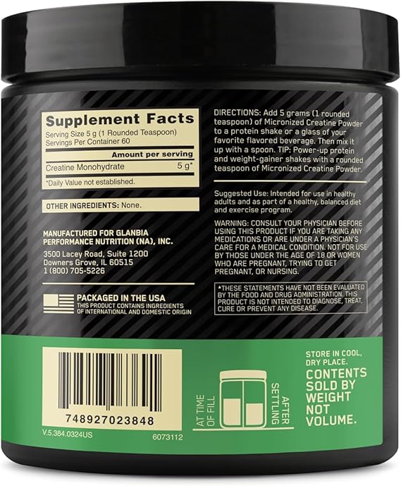 CREATINA MONOHIDRATADA OPTIMUM NUTRITION 60 SERVICIOS