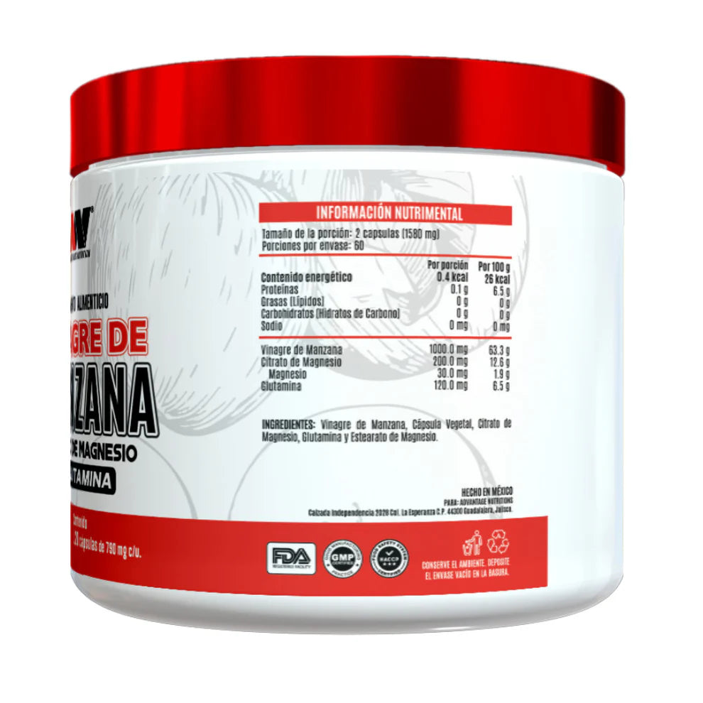 Citrato de Magnesio + Glutamina Advance Nutrition 120 Cápsulas