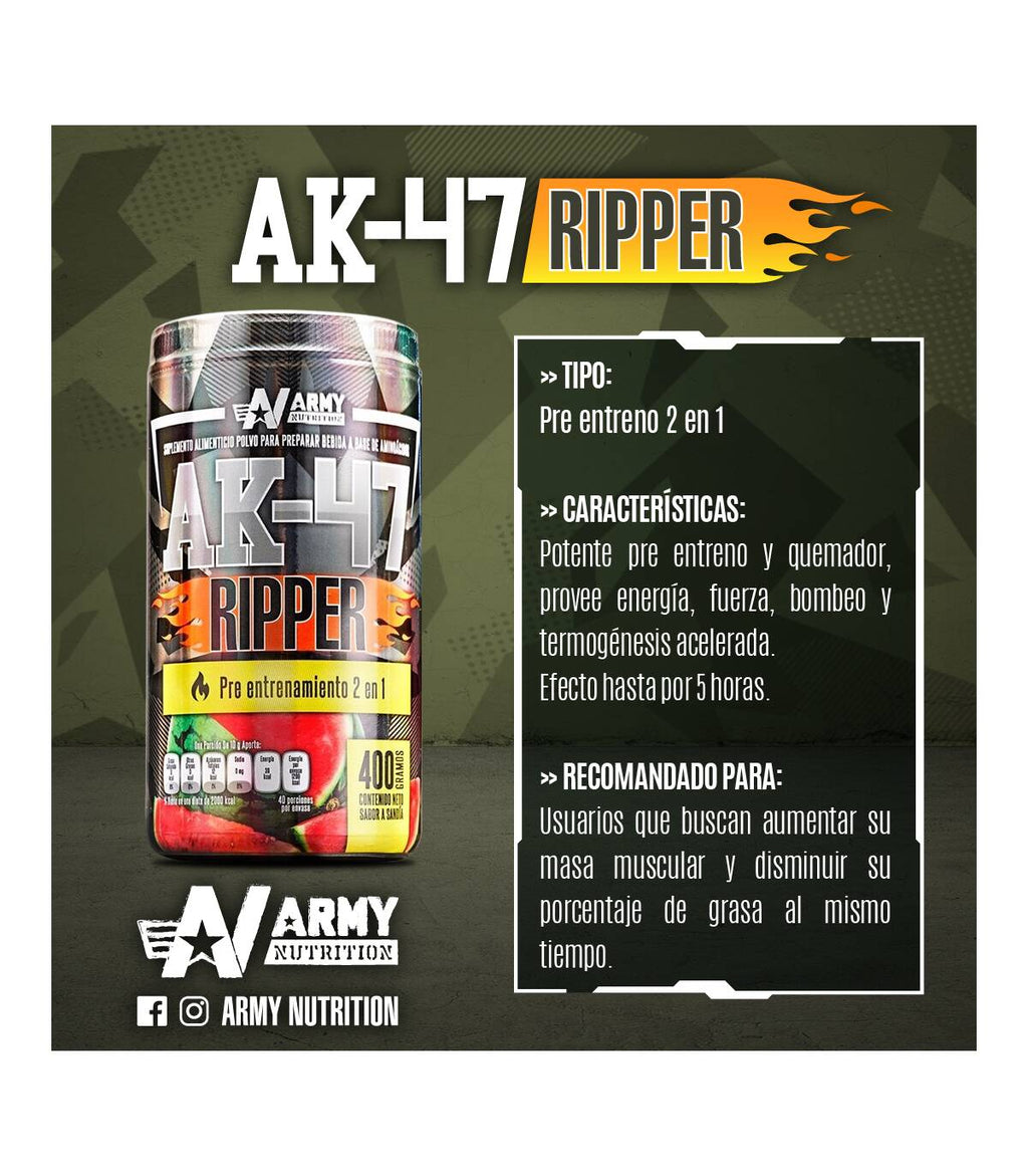 AK-47 RIPPED 40 SERVICIOS ARMY NUTRITION - Pre Entreno Ak 47 Ripper 2 En 1 Con termogénico