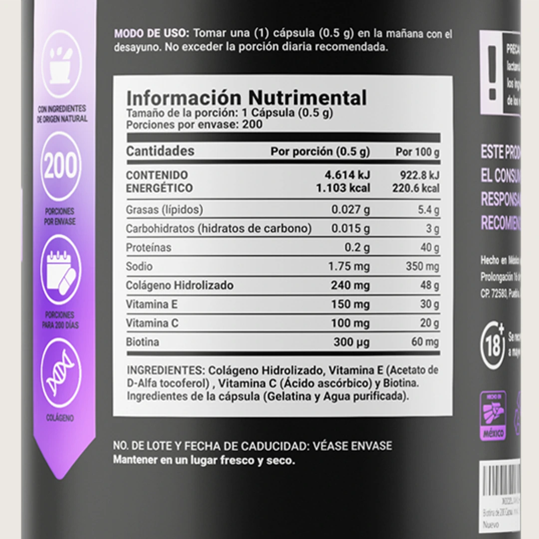 Collagen Bio Colágeno Hidrolizado + Biotina 100 CÁPSULAS